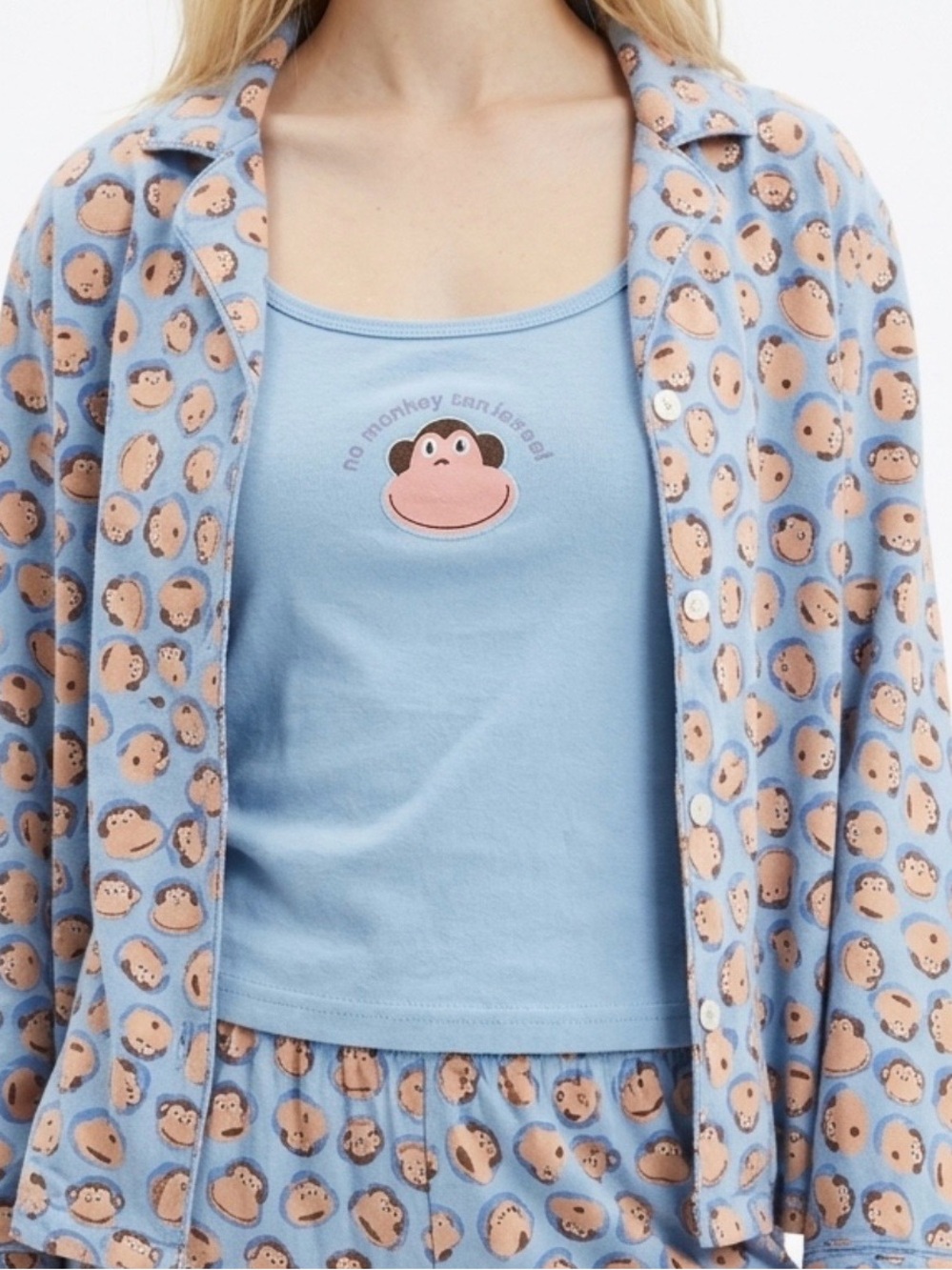 Light Blue Monkey Print 2 Piece Pajama Top